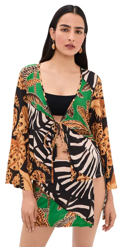 Farm Rio Open Front Blouse Animal In Multi