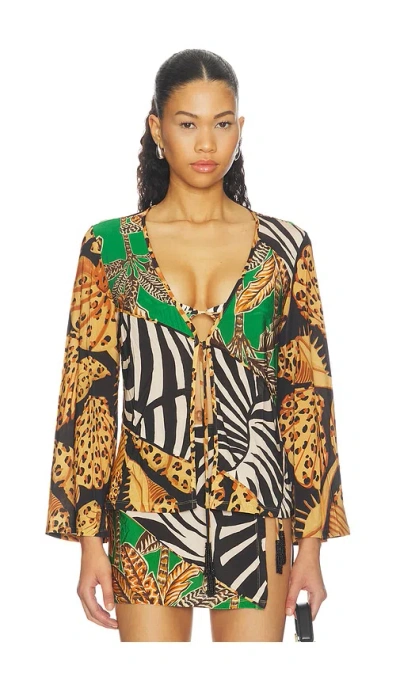 Farm Rio Open Front Blouse In Animal Print