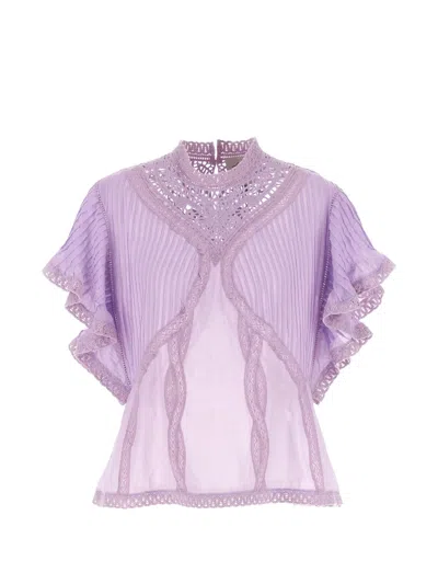 Farm Rio Openwork Detail Blouse Shirt And Blouse Purple In Multi