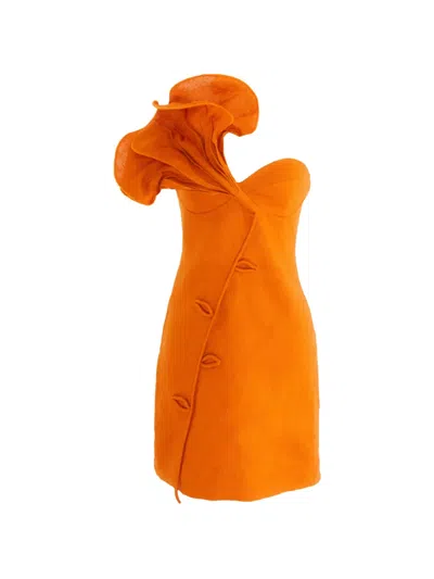 Farm Rio Ruffle One-shoulder Mini Dress In Orange