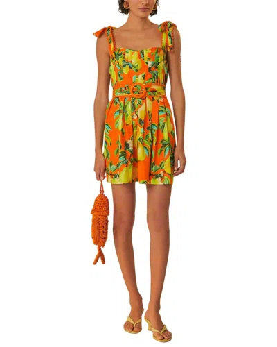Farm Rio Orange Chic Pears Short Sleeves Mini Dress In Multi