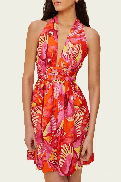 Farm Rio Orange Flying Birds Sleeveless Mini Dress