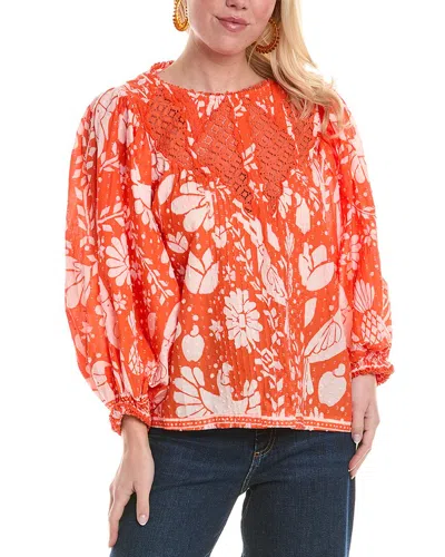 Farm Rio Orange Neon Jungle Blouse In Multi