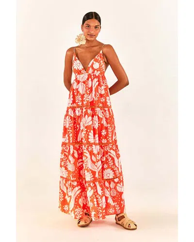 Farm Rio Orange Neon Jungle Tiered Maxi Dress