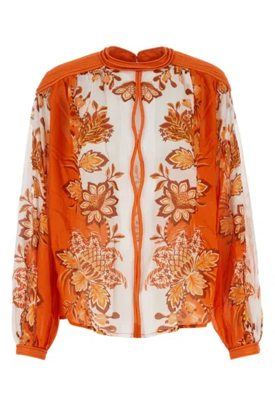 Farm Rio Orange Piping Details Long Sleeve Blouse