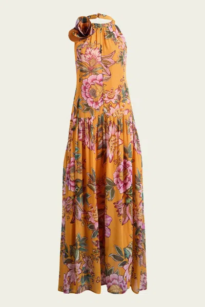 Farm Rio Wonderful Bouquet Orange Maxi Dress Wonderful Bouquet Orange In Multi