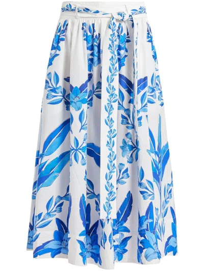 Farm Rio Organic Cotton Midi Skirt In Blue