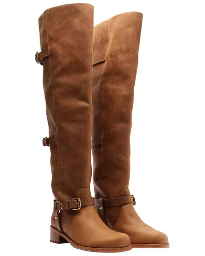 Farm Rio Over-the-knee Leather Boot In Animal Print
