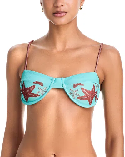 Farm Rio Padded Bikini Top With Magnetic Clasp In Blue