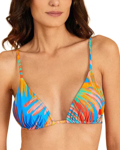 Farm Rio Painted Birds Blue Tie Side Bikini Top In Multi