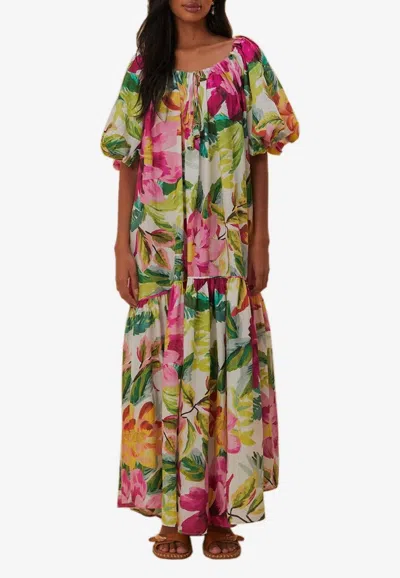 Farm Rio Painted Flowers Maxi Dress In Multicolor