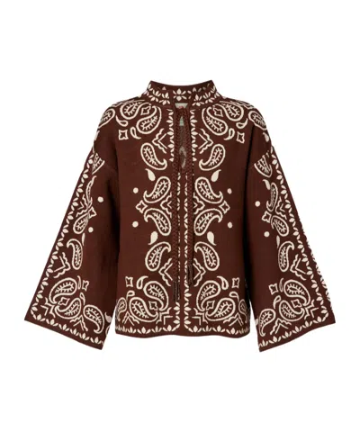 Farm Rio Bohemian Paisley Long-sleeve Sweater In Brown
