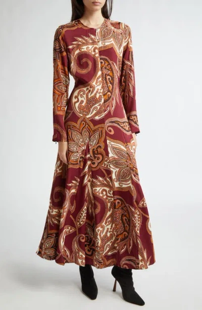 Farm Rio Paisley Long Sleeve Maxi Dress In Leopard Paisley Burg