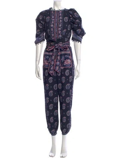 Pre-owned Farm Rio Paisley Print Crew Neck Jumpsuit In Blue