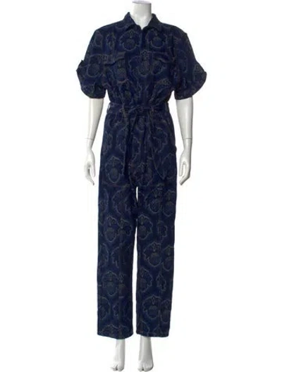 Pre-owned Farm Rio Paisley Print Jumpsuit W/ Tags In Blue