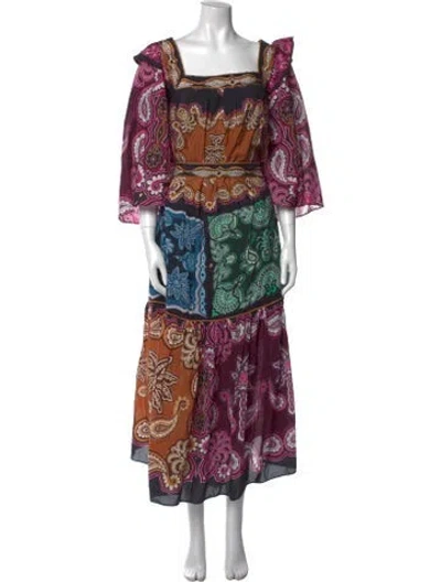 Pre-owned Farm Rio Paisley Print Long Dress In Black