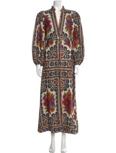 Pre-owned Farm Rio Paisley Print Long Dress In Brown