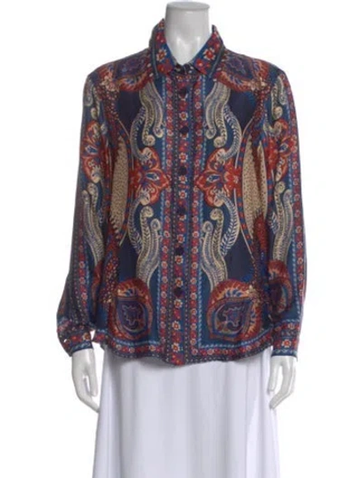 Pre-owned Farm Rio Paisley Print Long Sleeve Blouse In Blue