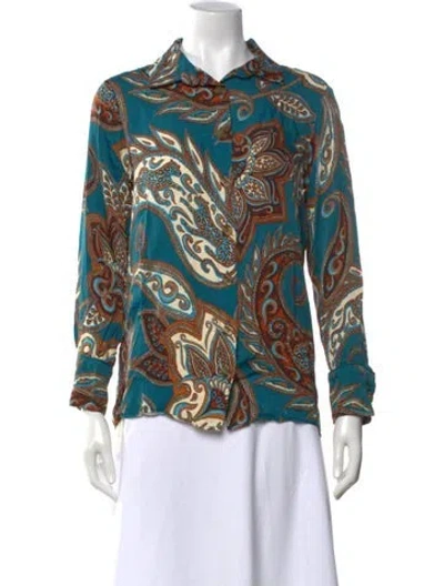 Pre-owned Farm Rio Paisley Print Long Sleeve Blouse In Blue