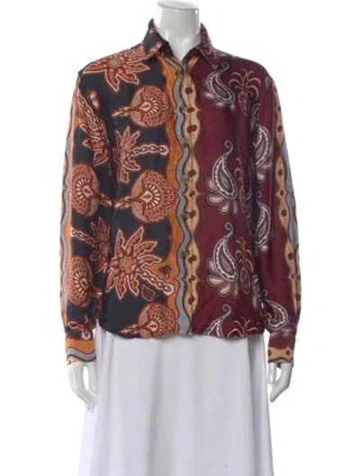 Pre-owned Farm Rio Paisley Print Long Sleeve Blouse In Multi