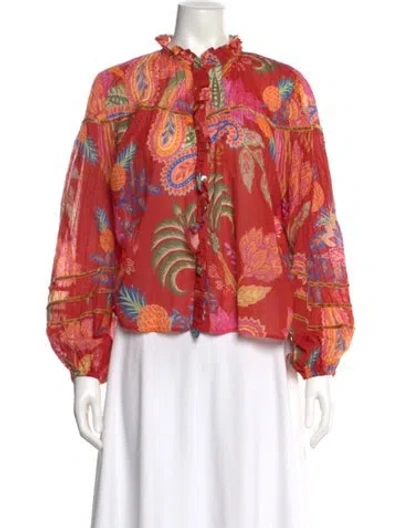 Pre-owned Farm Rio Paisley Print Long Sleeve Blouse In Orange