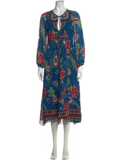 Pre-owned Farm Rio Paisley Print Midi Length Dress In Blue