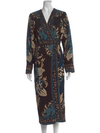 Pre-owned Farm Rio Paisley Print Midi Length Dress In Blue