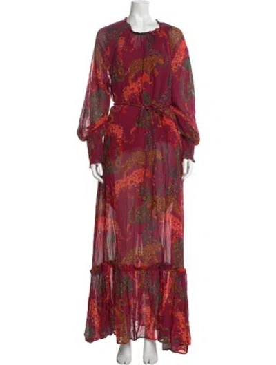 Pre-owned Farm Rio Paisley Print Midi Length Dress In Burgundy