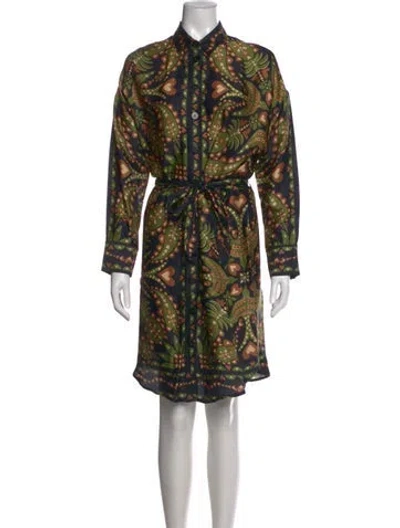 Pre-owned Farm Rio Paisley Print Midi Length Dress In Green
