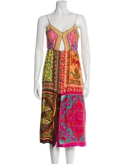 Pre-owned Farm Rio Paisley Print Midi Length Dress In Orange