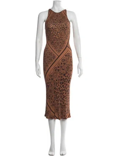 Pre-owned Farm Rio Paisley Print Midi Length Dress In Orange