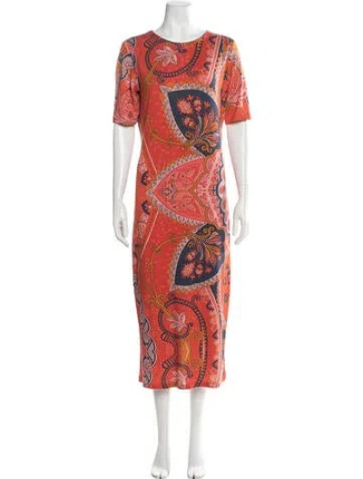 Pre-owned Farm Rio Paisley Print Midi Length Dress In Orange