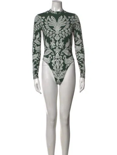 Pre-owned Farm Rio Paisley Print Mock Neck Bodysuit In Black