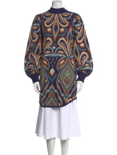 Pre-owned Farm Rio Paisley Print Mock Neck Sweater In Blue
