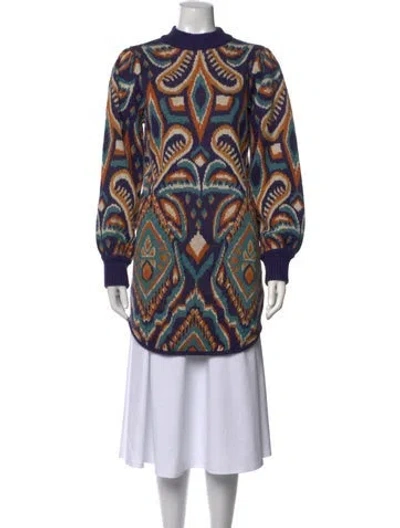 Pre-owned Farm Rio Paisley Print Mock Neck Sweater W/ Tags In Blue