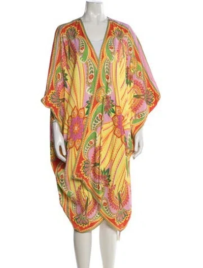 Pre-owned Farm Rio Paisley Print Robe W/ Tags In Yellow