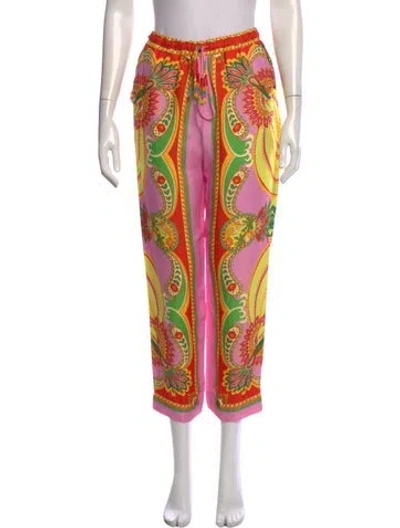 Pre-owned Farm Rio Paisley Print Straight Leg Pants In Pink