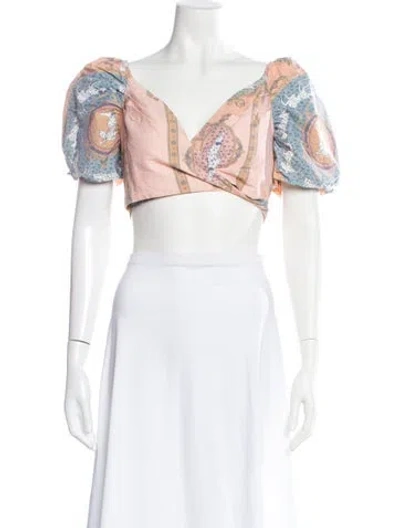 Pre-owned Farm Rio Paisley Print V-neck Crop Top In Multi