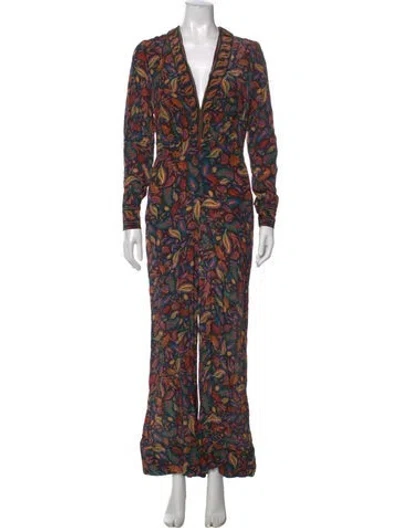 Pre-owned Farm Rio Paisley Print V-neck Jumpsuit In Black