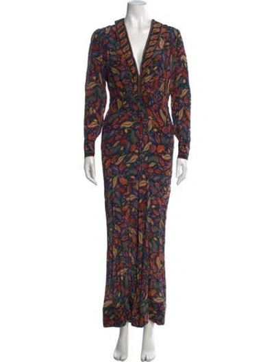 Pre-owned Farm Rio Paisley Print V-neck Jumpsuit In Red