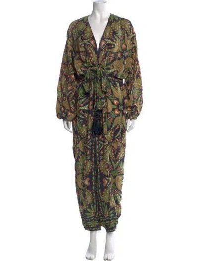 Pre-owned Farm Rio Paisley Print V-neck Jumpsuit W/ Tags In Black