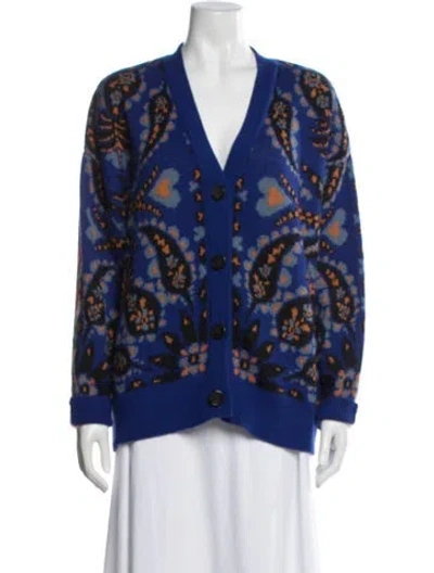 Pre-owned Farm Rio Paisley Print V-neck Sweater In Blue