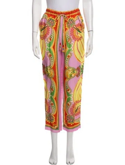 Pre-owned Farm Rio Paisley Print Wide Leg Pants In Pink