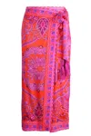 Farm Rio Paisley Scarf Red Midi Skirt In Pink
