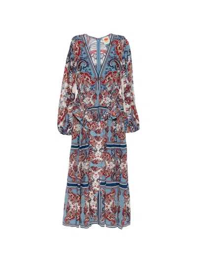 Farm Rio Paisley-print Tiered Maxi Dress In Gray