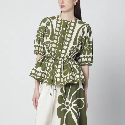 Farm Rio Palermo Blouse With Green Print