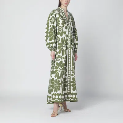 Farm Rio Long Dress Balloon Sleeves Floral Pattern In Multi