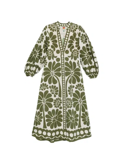 Farm Rio Green Palermo Deep V-neck Rayon Maxi Dress In Multi