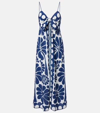 Farm Rio Palermo Floral Scalloped Beach Cover-up In Blue
