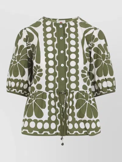 Farm Rio Palermo Shirt Drawstring Waist Peplum Puff In Multi